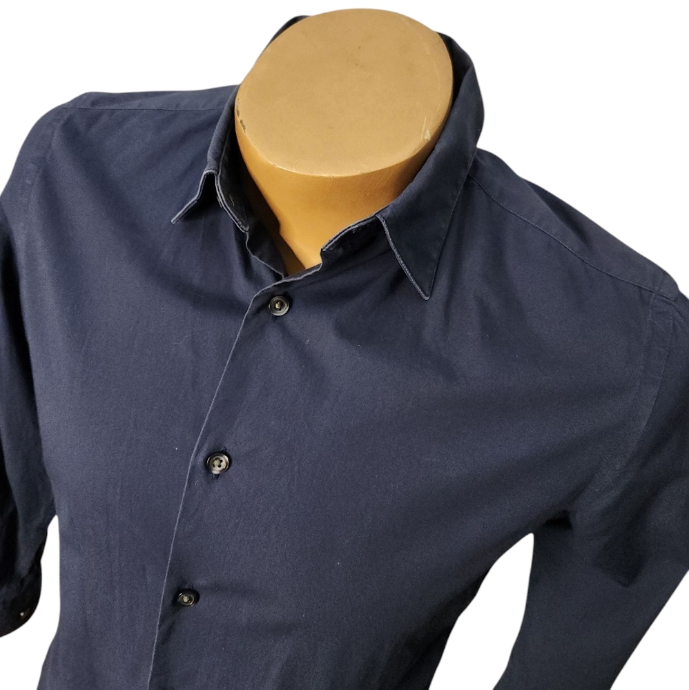 Banana Republic Long Sleeve Stretch Navy Blue Shirt Size Medium 15 15.5